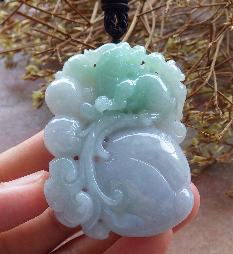 Certified Green Pale Lavender 100% Natural A Jade jadeite Pendant Dragon Pi Xiu Bat Peach Ruyi Money Coin Necklace 风水貔貅 528788  TN