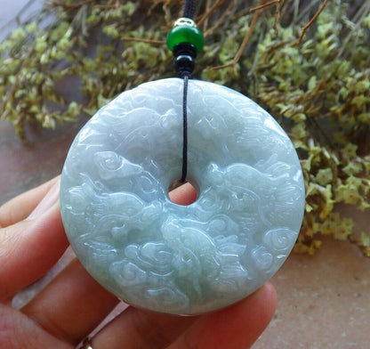 Certified Green Pale Lavender 100% Natural A Jade jadeite Pendant 9 Dragon Spit Bead Circle Necklace 九龙戏珠 523963  TN