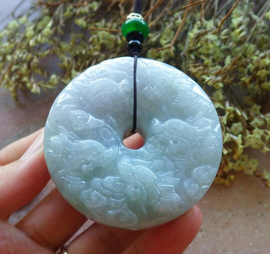 Certified Green Pale Lavender 100% Natural A Jade jadeite Pendant 9 Dragon Spit Bead Circle Necklace 九龙戏珠 523963  TN