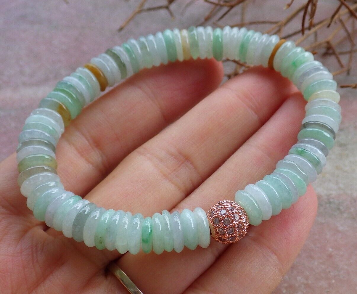 Certified Green Yellow Burma 100% Natural A JADE Jadeite Bead Beads Bangle Circle Bracelet 529470  TN