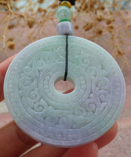 Certified Lavender Green Burma 100% Natural A Jade jadeite Pendant Ruyi Circle Necklace 平安扣 636779  TN