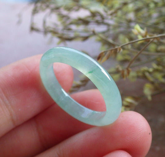 Certified Icy Green Burma 100% Natural A JADE Jadeite Circle RING USA. 7.75 戒指 574291 TN