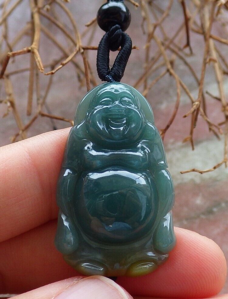 Certified Icy Green Yellow 100% Natural A Jade jadeite pendant Happy Buddha God Necklace 开心佛 528847  TN