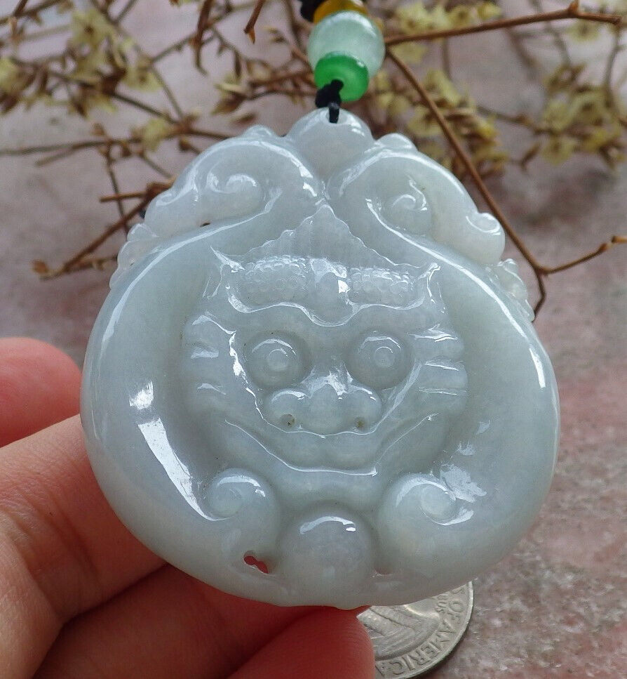 Certified Green Burma 100% Natural A Jade jadeite Pendant Dragon Ruyi Necklace 生意兴隆 633508  TN