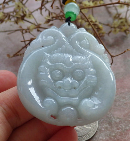 Certified Green Burma 100% Natural A Jade jadeite Pendant Dragon Ruyi Necklace 生意兴隆 633508  TN