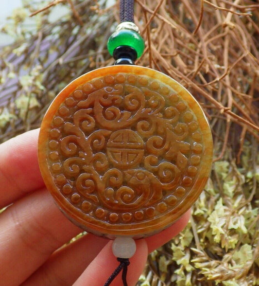 Certified Brown Red Green 100% Natural A Jade jadeite Pendant Dragon Phoenix Longevity Ruyi Necklace 龙凤 524084  tn