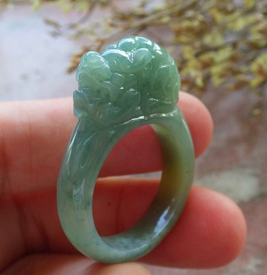 Certified Icy Yellow Green Burma 100% Natural A JADE Jadeite Dragon Pi Xiu RING USA. 10.25 戒指 574832 TN