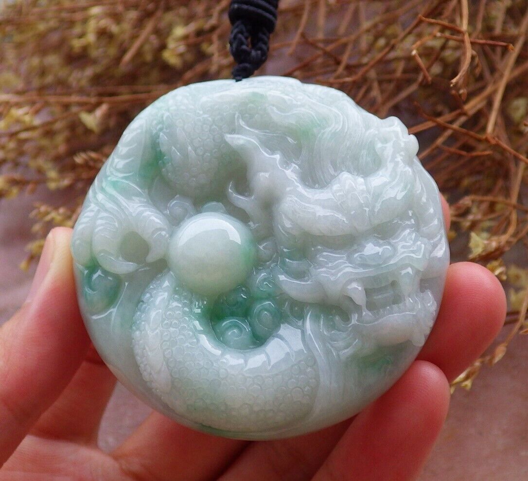 Certified Green 100% Natural A Jade jadeite Pendant Dragon Bead Necklace 生意兴隆 528146  TN