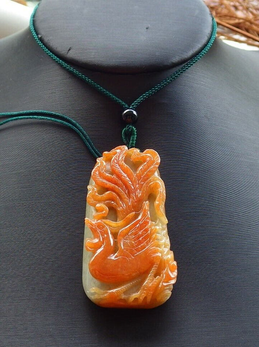 Certified Red Green 100% Natural A Jade jadeite Pendant Phoenix Ruyi Necklace 凤凰 526281  TN