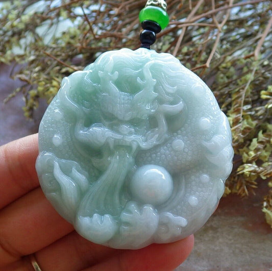 Certified Green 100% Natural A Jade jadeite pendant Dragon Lotus Flower Ruyi Bead Necklace 生意兴隆 523957  TN