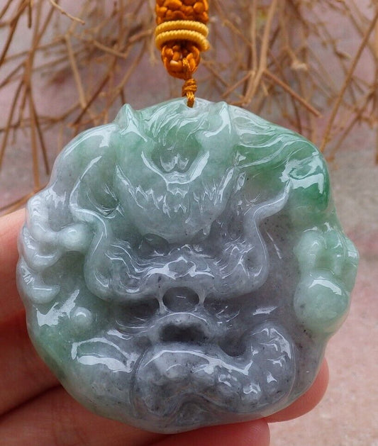 Certified Green Pale Lavender 100% Natural A Jade jadeite pendant Dragon Bead Necklace 生意兴隆 519655  TN