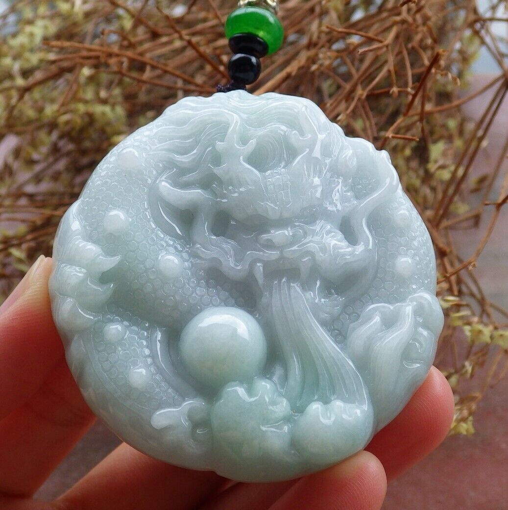 Certified Green 100% Natural A Jade jadeite Pendant Dragon Lotus Flower Ruyi Bead Necklace 生意兴隆 525051  TN