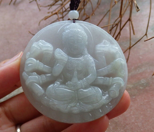 Certified Pale Lavender Green Burma 100% Natural A Jade jadeite pendant 1000 Hand Guanyin Kwan Yin Necklace 观音 526148  TN