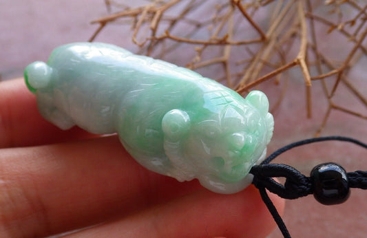 Certified Green 100% Natural A Jade jadeite Pendant Tiger Money Coin Necklace 虎虎生威 525750  TN