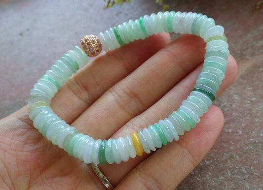 Certified Yellow Green Pale Lavender 100% Natural A JADE Jadeite Bead Beads Bangle Circle Bead Beads Bangle Bracelet 平安扣手链 524545  TN