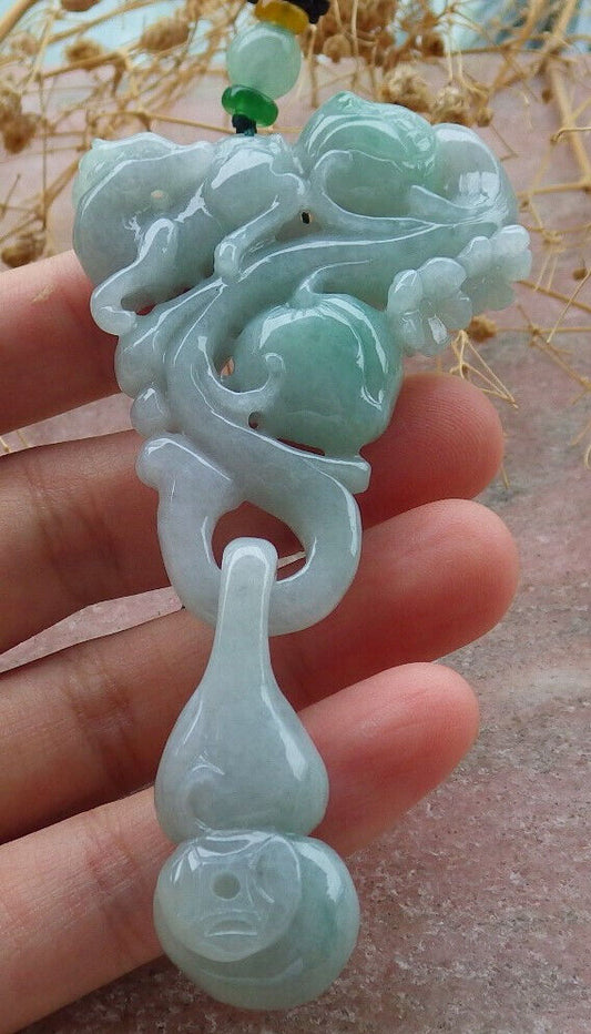 Certified Green Burma 100% Natural A Jade jadeite Pendant Deer Flower Peach Gourd Coin Necklace W Ring 梅花鹿 636653  TN