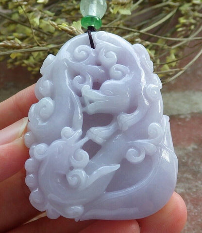 Certified Lavender Burma 100% Natural A Jade jadeite Pendant Dragon Coin Fan Yuan Bao Necklace 生意兴隆 573956 TN