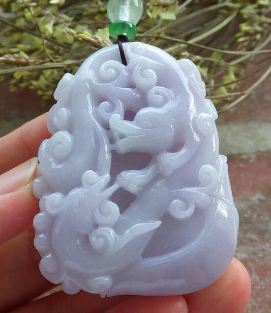 Certified Lavender Burma 100% Natural A Jade jadeite Pendant Dragon Coin Fan Yuan Bao Necklace 生意兴隆 573956 TN