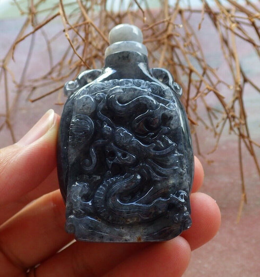 Certified Black 100% Natural A Jade jadeite pendant Display Dragon Bead Snuff Bottle 525869  TN