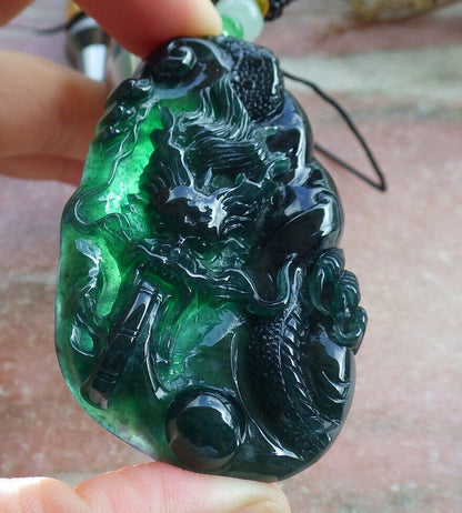 Atestita Glacia Blua Akvo Verda Birmo 100% Natura A Jadejadeita Pendanta Drako-Perlo-Koliero 生意兴隆 632763 TN