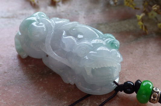 Certified Icy Green Pale Lavender 100% Natural A Jade jadeite Pendant Dragon Pi Xiu Lotus Flower Ruyi Money Coin Necklace 风水貔貅 523926  TN