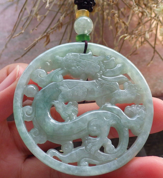 Certified Green Burma 100% Natural A Jade jadeite Pendant Dragon Ruyi Circle Necklace 生意兴隆 646479 TN