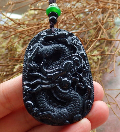 Certified Green Black 100% Natural A Jade jadeite Pendant Dragon Spit Bead Necklace 墨翠 生意兴隆 525037  TN