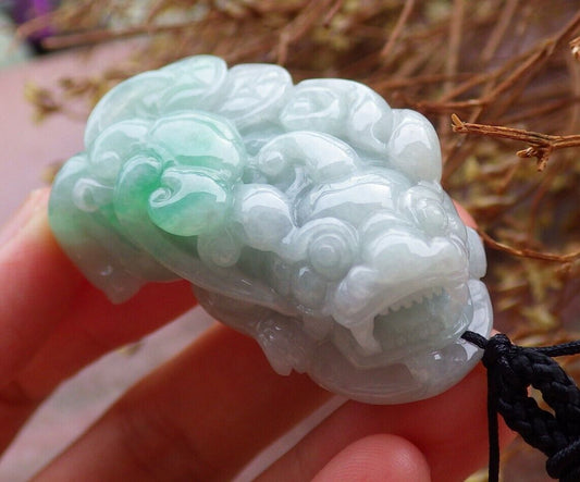 Certified Green 100% Natural A Jade jadeite Pendant Dragon Pi Xiu Money Coin Ruyi Necklace 风水貔貅 528138  TN