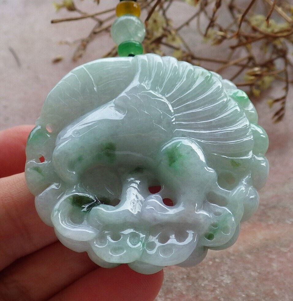 Certified Green Burma 100% Natural A Jade jadeite Pendant Eagle Snake Coin Necklace 大展宏图 633423  TN