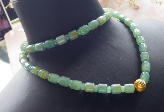 Certified Icy Yellow Green Burma 100% Natural A JADE Jadeite Bead Beads Circle Necklace 25 inches 项链 617389  TN