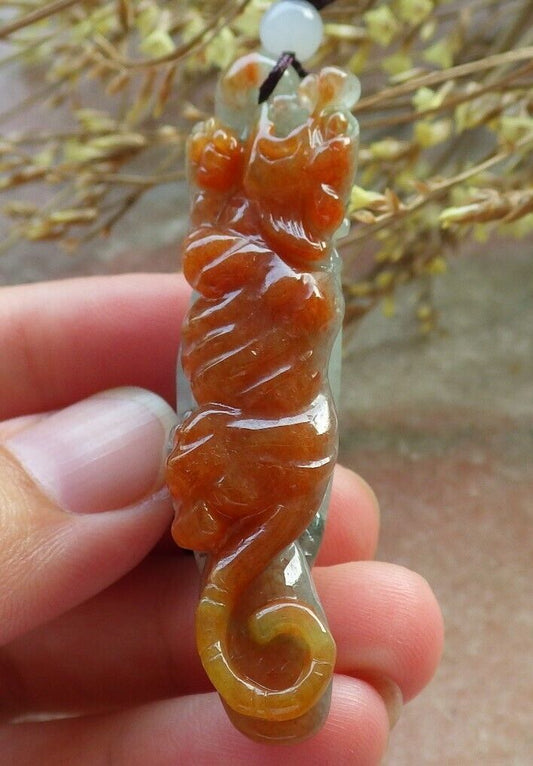 Certified Red Green Burma 100% Natural A Jade jadeite Pendant Tiger Yuan Bao Necklace 虎虎生威 575613 TN