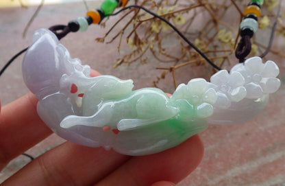 Certified Green Lavender Burma 100% Natural A Jade jadeite Pendant Deer Flower Ruyi Necklace 梅花鹿 634109  TN