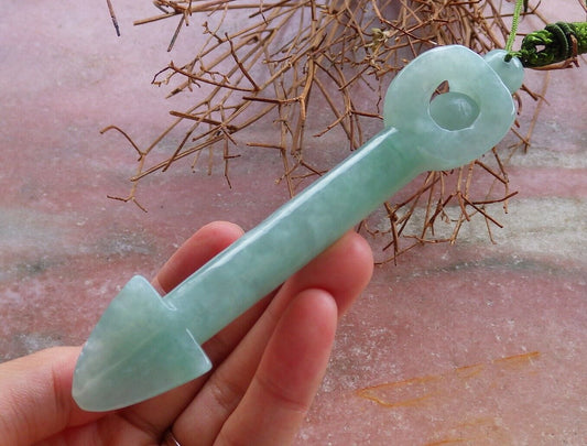 Certified Green 100% Natural A Jade jadeite Pendant Arrow Bead Necklace 箭 528445  TN