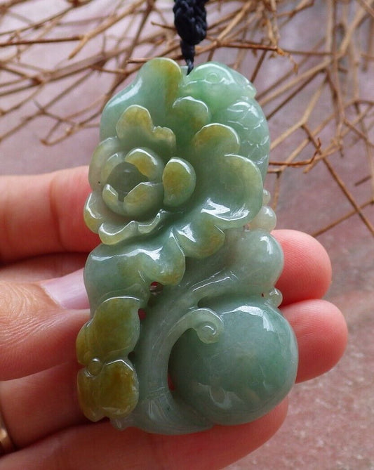 Certified Yellow Green 100% Natural A Jade jadeite Pendant Phoenix Bird Ruyi Coin Flower Necklace 凤凰 525903  TN