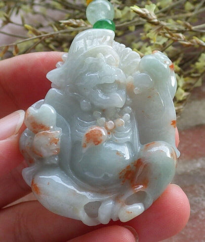 Certified Red Green Burma 100% Natural A Jade jadeite pendant Happy Ji Kung Buddha God Fan Gourd Necklace 济公 573964 TN