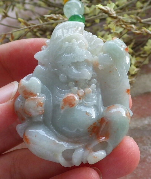 Certified Red Green Burma 100% Natural A Jade jadeite pendant Happy Ji Kung Buddha God Fan Gourd Necklace 济公 573964 TN