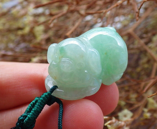 Certified Green 100% Natural A Jade jadeite Pendant Zodiac Pig Boar Money Coin 发财猪 525120  TN