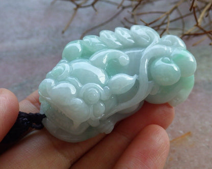 Certified Green 100% Natural A Jade jadeite Pendant Dragon Pi Xiu Money Coin Ruyi Necklace 风水貔貅 529216  TN