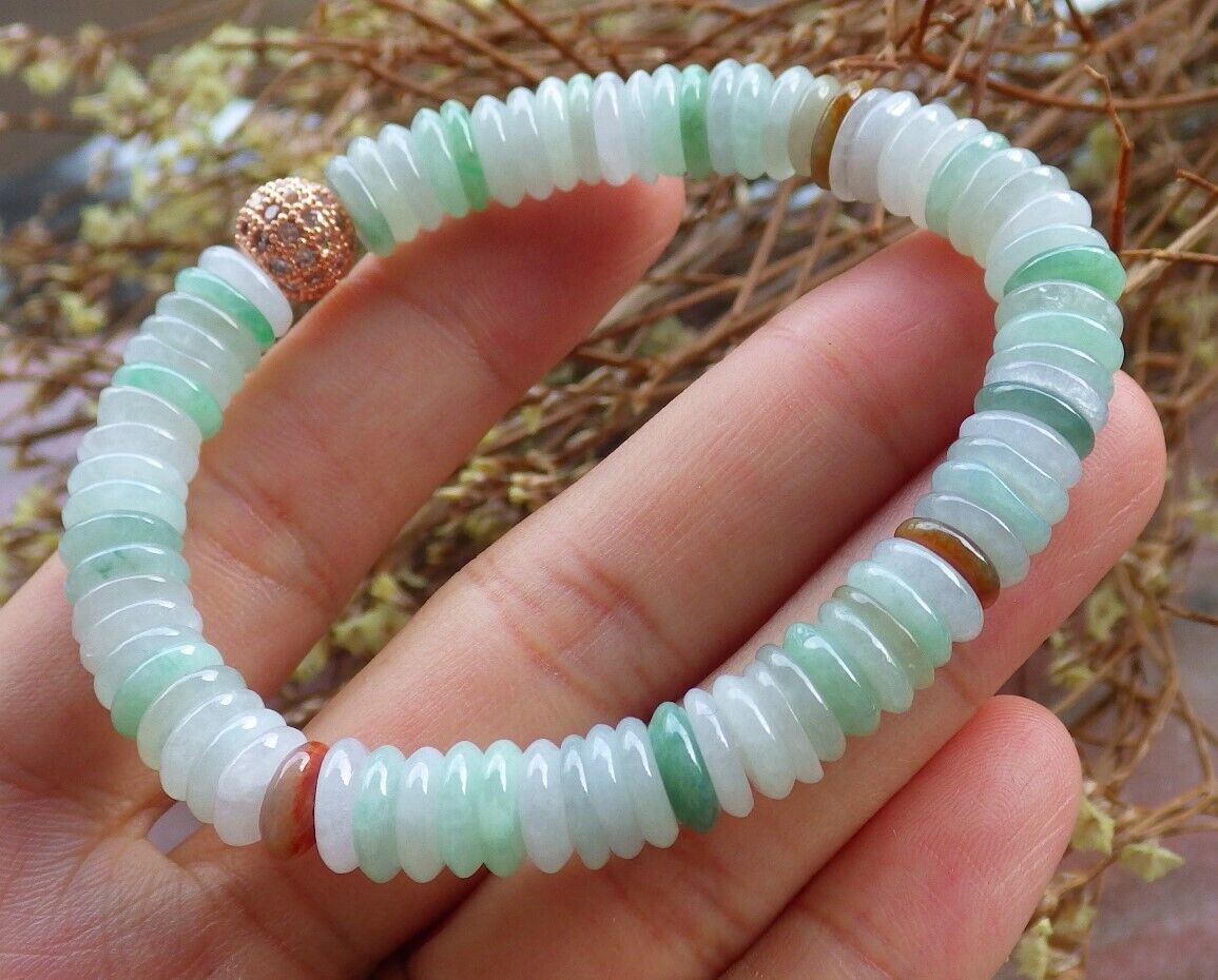 Certified Yellow Green Pale Lavender 100% Natural A JADE Jadeite Bead Beads Bangle Circle Bead Beads Bangle Bracelet 平安扣手链 525214  TN