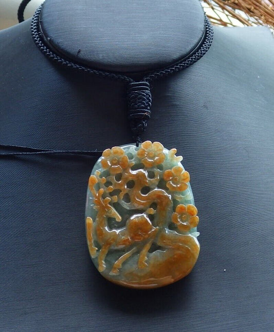 Certified Red Green 100% Natural A Jade jadeite Pendant Deer Flower Necklace 梅花鹿 526141  TN