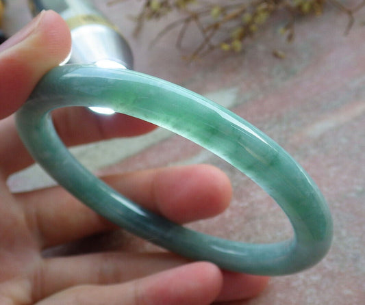 Certified Icy Green Burma 100% Natural A JADE Jadeite Circle Bangle Bracelet 60 mm 手镯 633276  TN