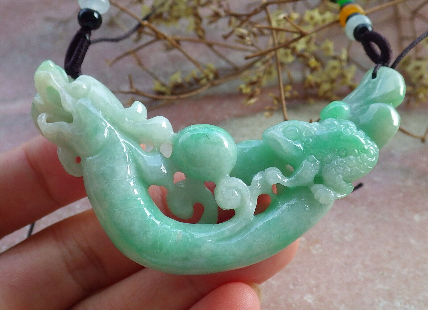 Certified Green Burma 100% Natural A Jade jadeite Pendant Dragon Frog Toad Coin Ruyi Necklace 生意兴隆 632827  TN