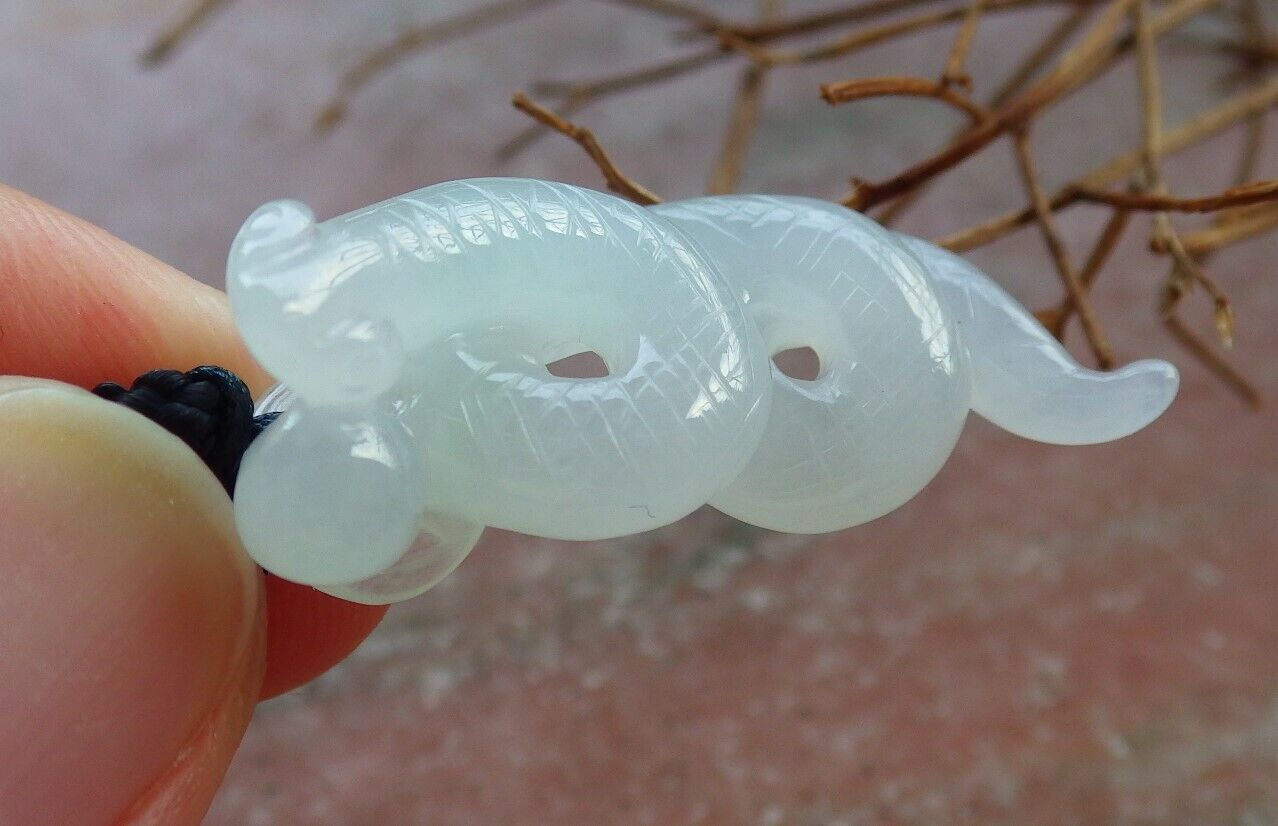 Certified Icy Pale Green 100% Natural A Jade jadeite pendant Snake Money Coin Necklace 蛇 530095   TN