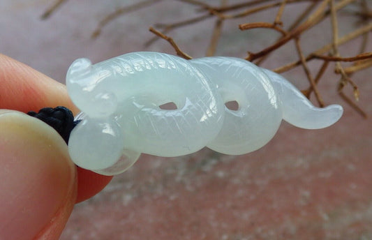 Certified Icy Pale Green 100% Natural A Jade jadeite pendant Snake Money Coin Necklace 蛇 530095   TN