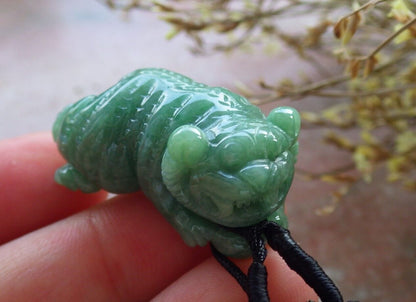 Certified Icy Green Burma 100% Natural A Jade jadeite Pendant Tiger Bead 虎虎生威 574777 TN
