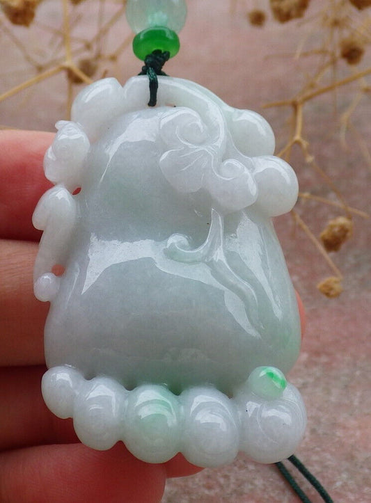 Certified Green Burma 100% Natural A Jade jadeite Pendant  Bat Ruyi Foot Necklace 知足常乐 636969  TN