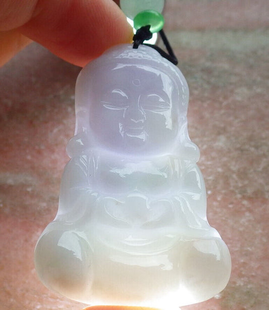 Certified Green Lasvender Burma 100% Natural A Jade jadeite Pendant Sakyamuni Buddha God Necklace 释迦牟尼佛 635388  TN