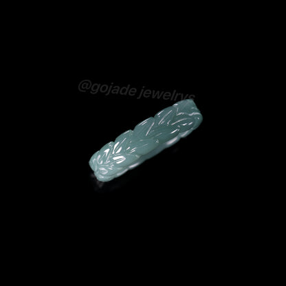 Certified Icy Blue leaf Burma 100% Natural A JADE Jadeite Circle RING 戒指 100003