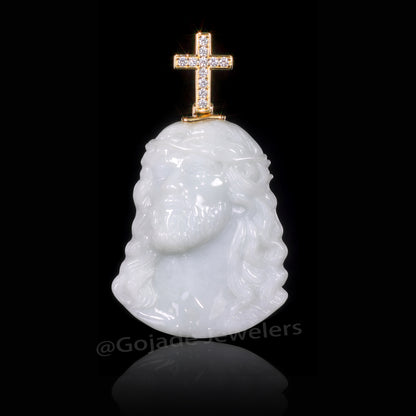 The Jesus Cross Jadeite 100% Natural Burma Jade Jadeite With Certificated (S925 Silver Buckle 18K Gold Plated) a59