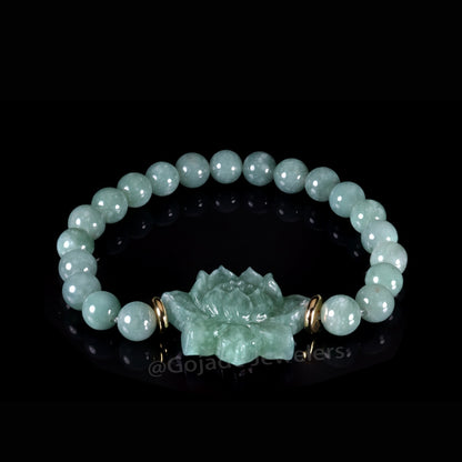 Lotus Bracelet Bracelet 100% Natural Burma Jade Jadeite With Certificated b93
